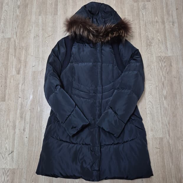 닉스 여성 덕다운 라쿤퍼후드 롱패딩 점퍼