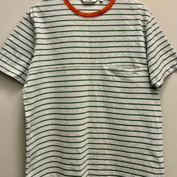 (M/100)이스트로그 코튼 스트라이프 포켓 반팔티셔츠 