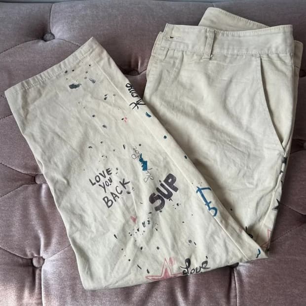 디에디터 남성 베이지 핸드페인팅 코튼치노 배기팬츠
