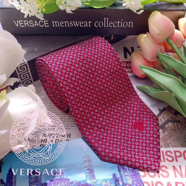 베르사체 실크 레드 자카드 넥타이 9cm A+등급 K2498