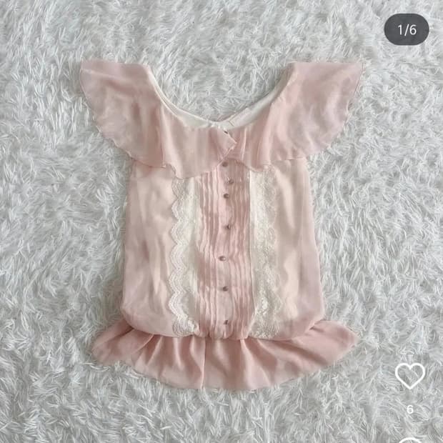 리즈리사) 일본빈티지 로맨틱 핑크히메갸루st 레이스 시스루 프릴 블라우스