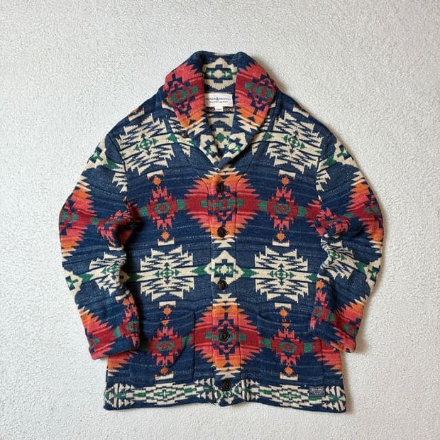 데님앤서플라이 00's 에스닉 패턴 코위찬 버튼 니트 PN7169