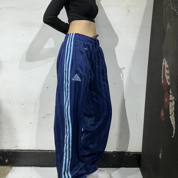 아디다스 네이비 블루 삼선 와이드 추리닝 바지 트레이닝 팬츠 L