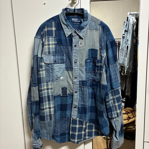 [새상품] 폴로랄프로렌 클래식핏 인디고 패치워크 워크셔츠 100/L