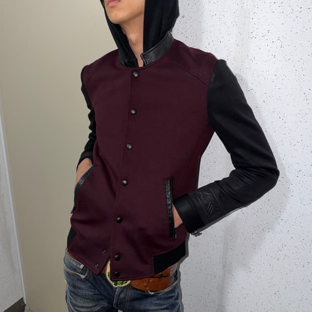 시스템 레더 믹스 테디 자켓