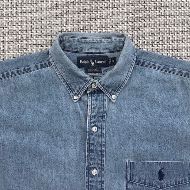 90s heavy-weight washed denim bigshirts