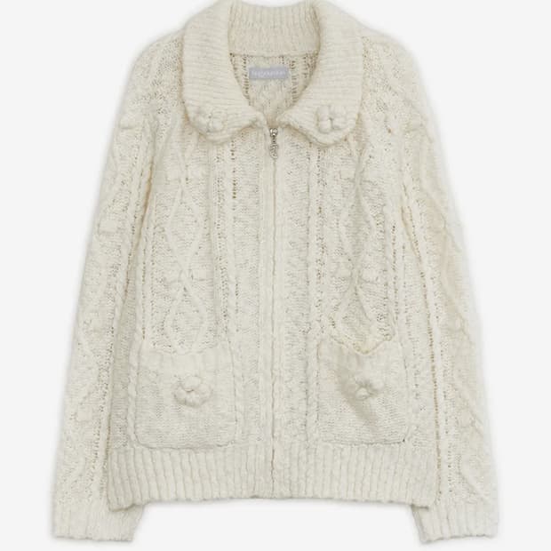 허그유어스킨 팝콘 니트 집업 버터