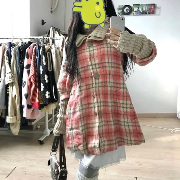 미라이클립 오즈세컨 히메갸루 체크 울 니트 워머 코트 세트