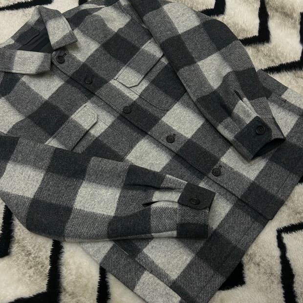 [L]유니클로 오버핏 울 체크 셔츠자켓/그레이