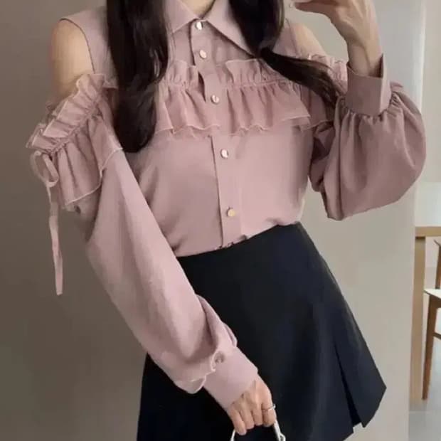 그레일 GRL 블라우스 숄더 오프 프릴 리본 스나계지뢰계에블린미셸잇미