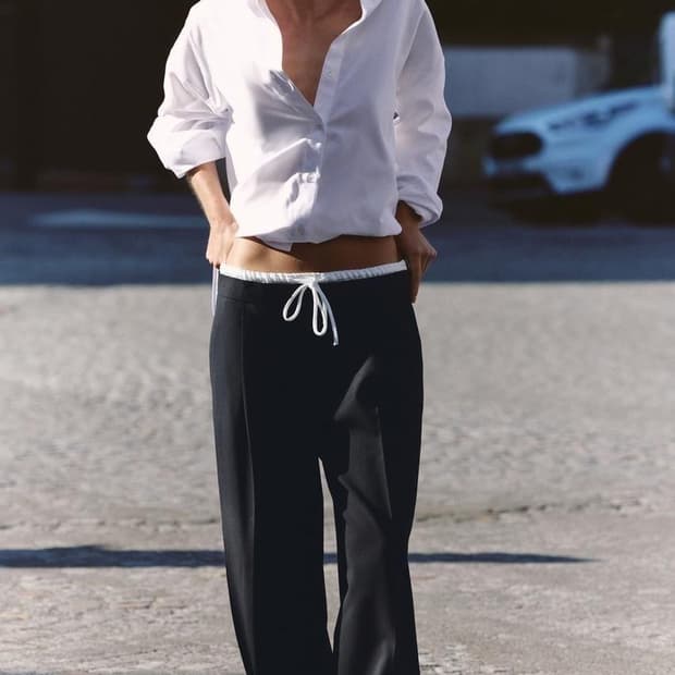 자라 더블웨이스트 와이드팬츠 네이비