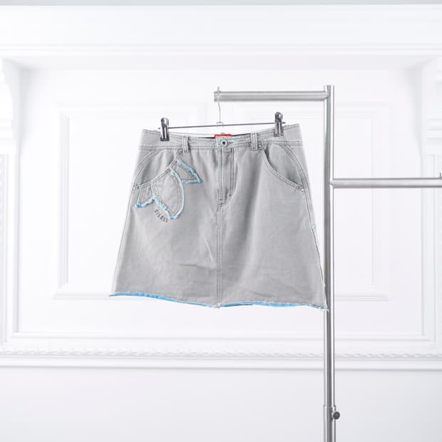 Diesel 블루 스티치 자수 디테일 그레이 데님 스커트