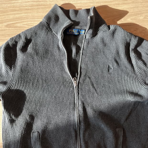 폴로 코튼 집업 회색