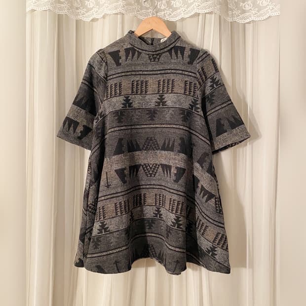 Gray High Neck Geometric Mini Dress