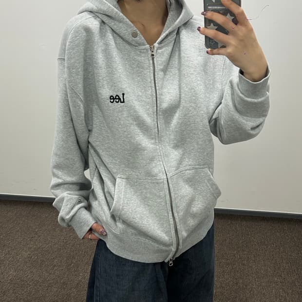 Lee 리 블랙 로고 그레이 후드집업