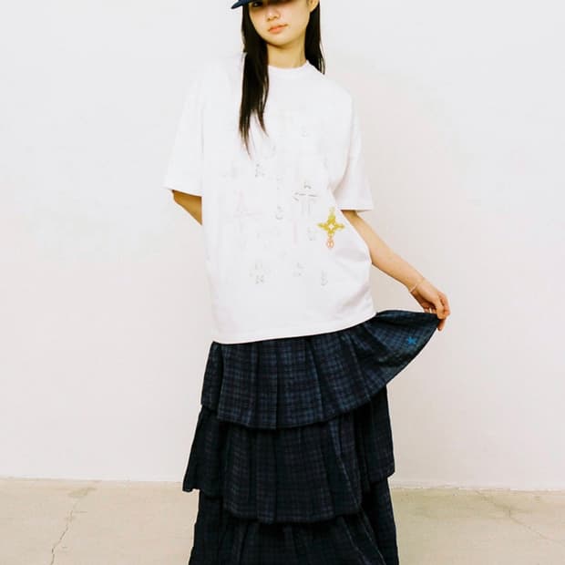 웹하우스 WEB HOUSE 체크 티어드 롱 스커트