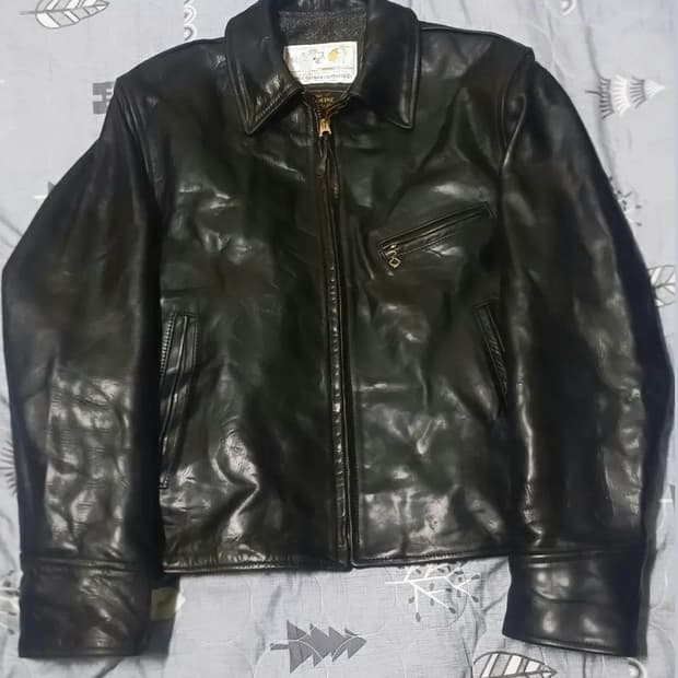 에어로레더 하프벨트 38 별주라벨 가죽자켓