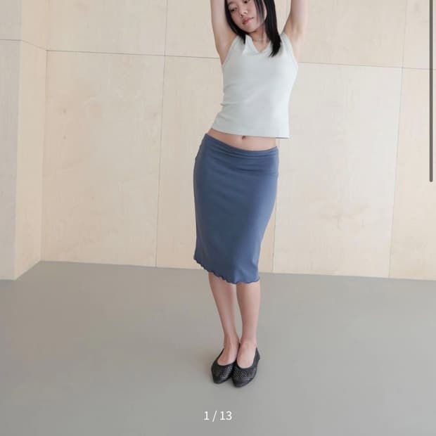브리즈아카이브 컬헴미디스커트 블루그레이