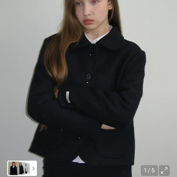 크랭크 스터드 울 숏 코트 (네이비)