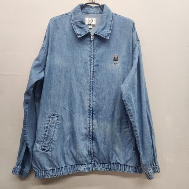 후아유 스티브 베어 자수 워싱 데님 바시티 자켓L(2XL)