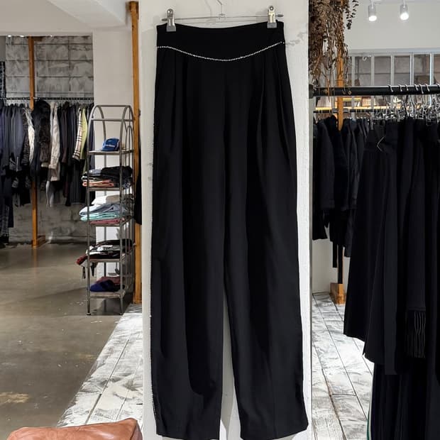 msgm 블랙 라인 스톤 와이드 팬츠