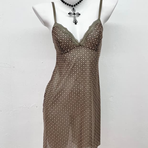 브라운 패턴 레이스 슬립