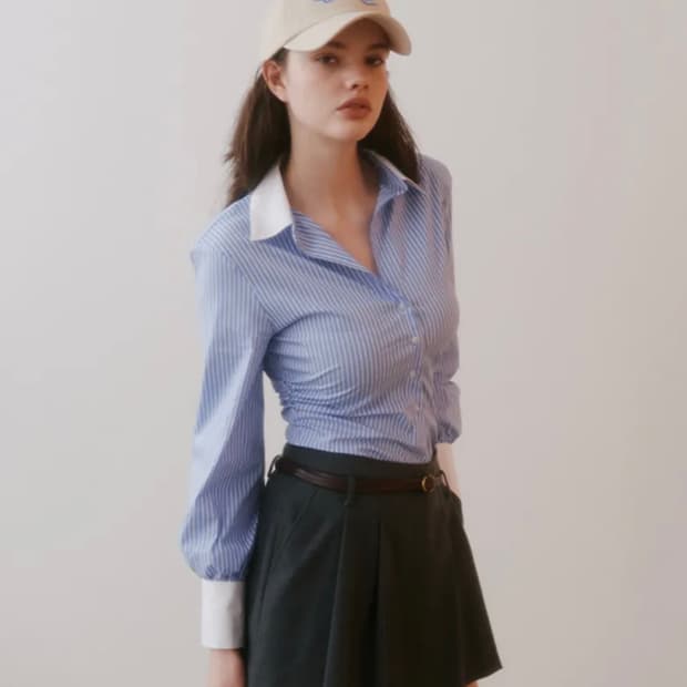 그린버터 스판 스트라이프 셔츠 m