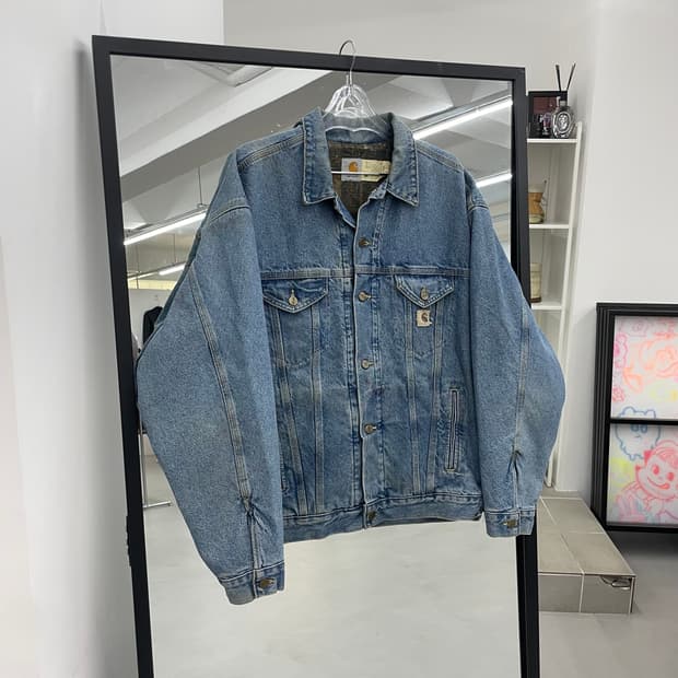 칼하트 90s OG 가죽패치 JB1908 워크 블랭킷 트러커 데님자켓