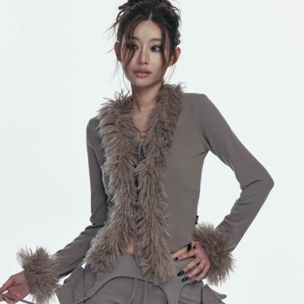 길라아카이브 퍼 가디건 FUR TRIMMING CARDIGAN_BEIGE