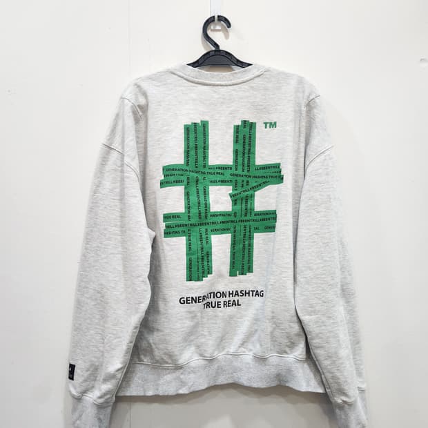 빈트릴 그린 테이핑 해시태그 컴포트핏 맨투맨 남성 100사이즈