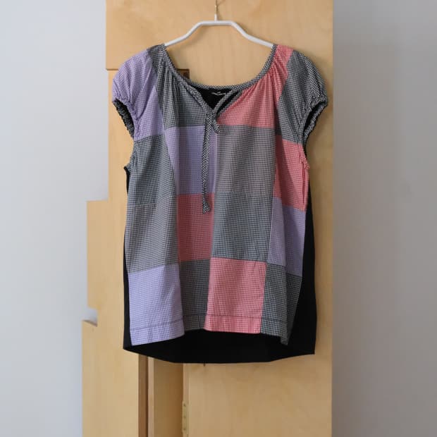 2002 Gingham Patchwork Tie Neck Top