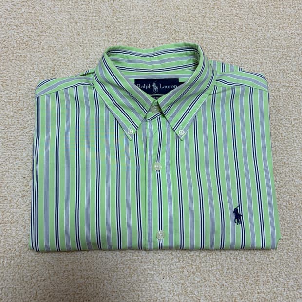 100) 두산 정품 폴로 랄프로렌 스트라이프 반팔셔츠 그린