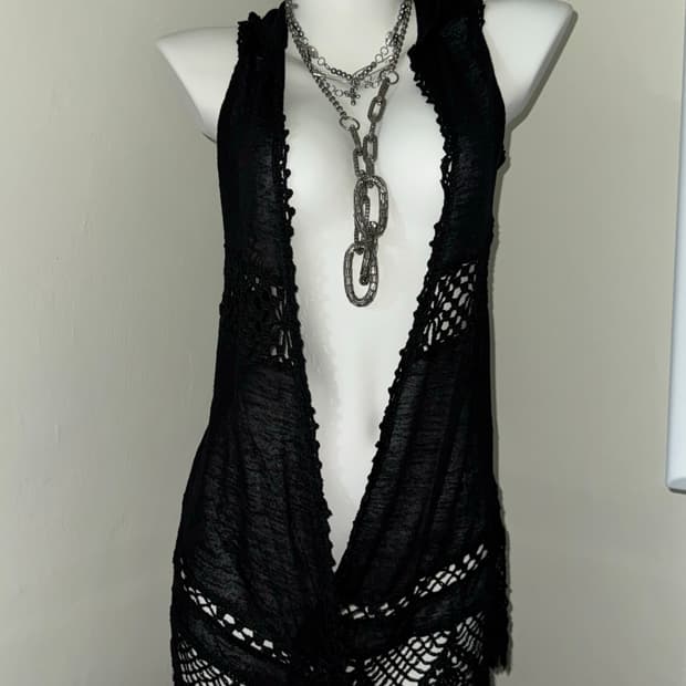 Vintage y2k Crochet Fringe Vest