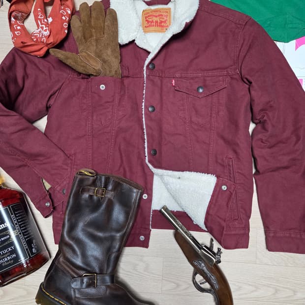 LEVIS 자켓 양털 쉐르파 봄버 트러커 버건디 와인 점퍼