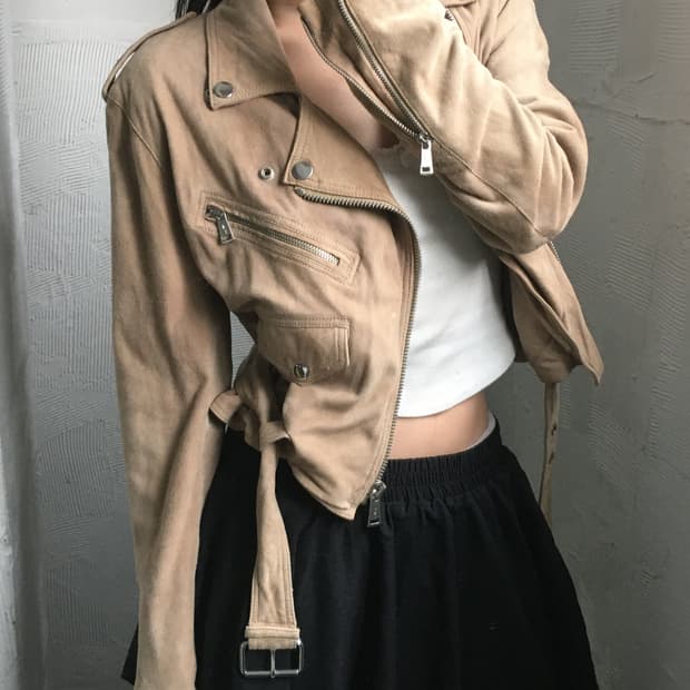 Polo 폴로 랄프로렌 신형라벨 우먼 베이지컬러 벨티드 스웨이드 바이커 