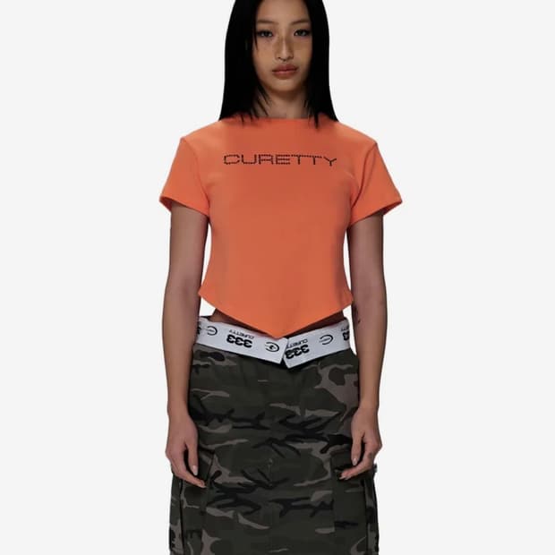 [ 큐리티 ] C DIAGONAL HEMLINE T-SHIRT_ORANG