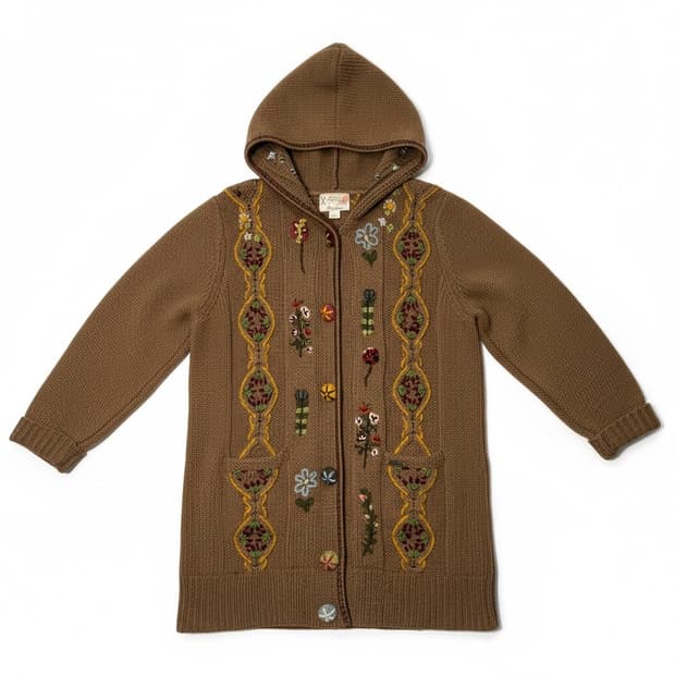 Vintage 빈티지 브라운 자수 후드가디건 L (빈티지)