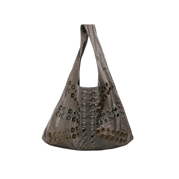 Sculptor Stud Metallic Hobo Bag Gun Meta