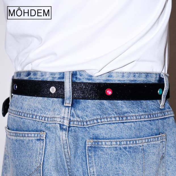 [Unisex] 스터드 송치털 미니멀 가죽벨트