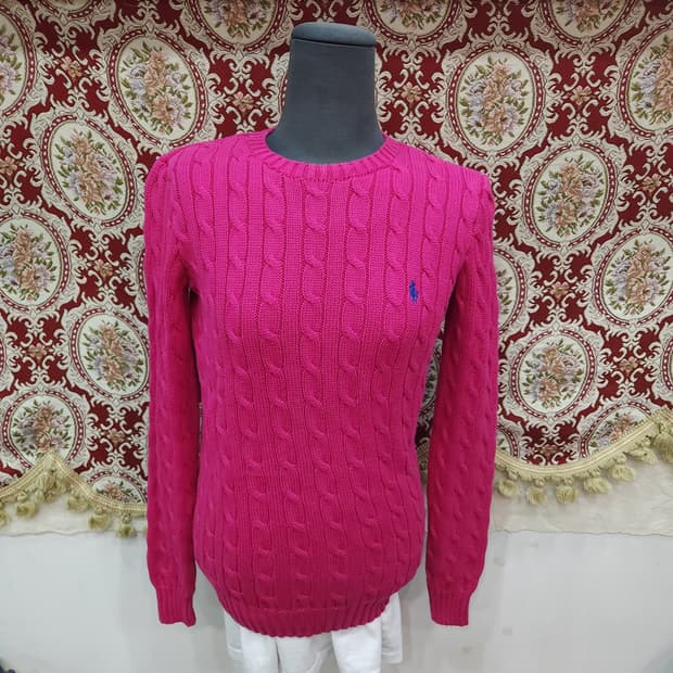 폴로 랄프로렌 핫핑크 꽈배기 코튼 니트

