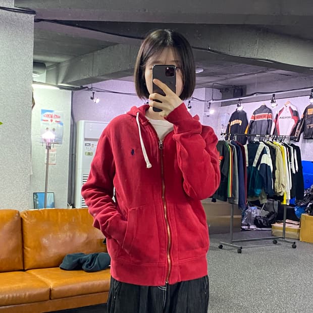 폴로 랄프로렌 코튼 레드 후드집업 B4658