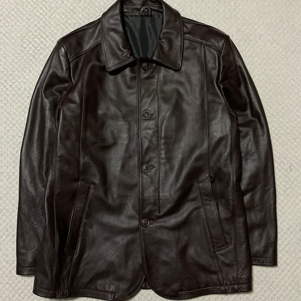 웨스턴 무드 카우하이드 소가죽 레더 카 코트 다크 브라운