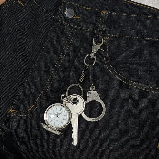 Oribell 회중시계 열쇠 수갑 빈티지 소가죽 키링 열쇠고리