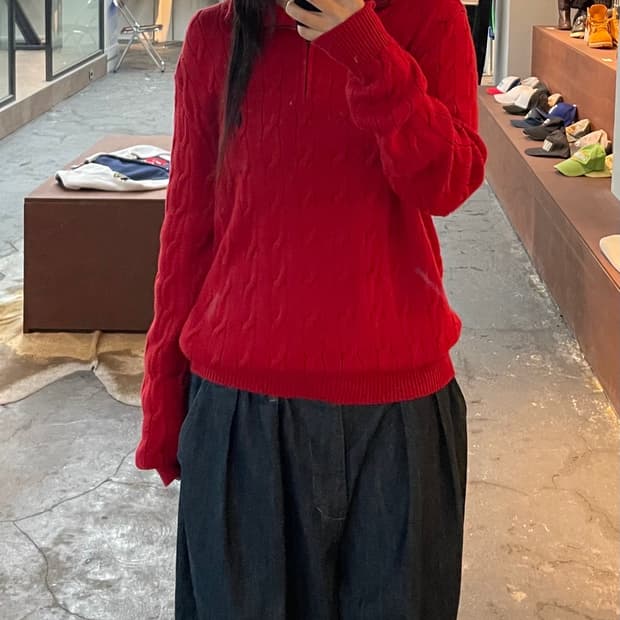 폴로 랄프로렌 꽈배기 반집업 니트 H510