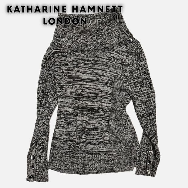 wool button off-shoulder knit