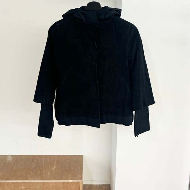 막스마라 블랙 벨벳 후드 자켓