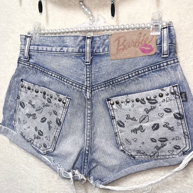 바비 오네갸루 y2k 와투케 00 키치 펑크 스터드찡 데님숏팬츠 청반바지