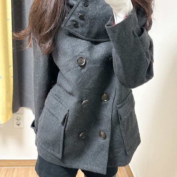 빈티지 차콜 하이넥 코트 오네갸루 라떼 코이세이오깔 긱시크 고딕 그런지