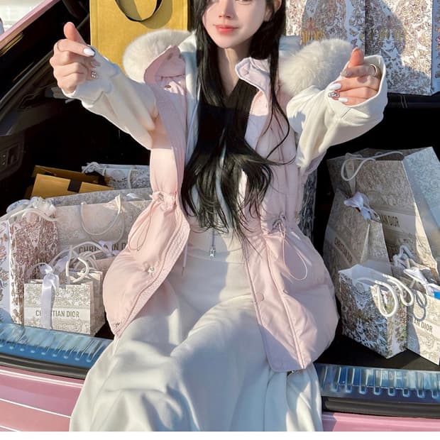 한정판매&품절템 메이윤 변신패딩 핑크&화이트 여성패딩 덕다운 패딩조끼