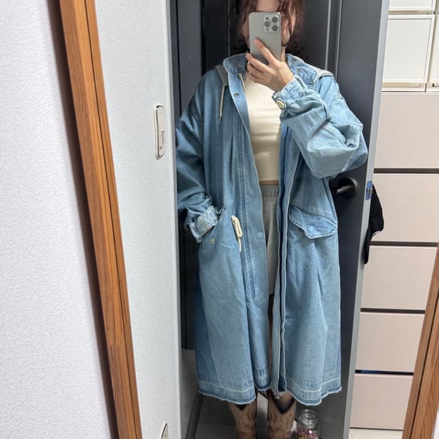 데님 롱 사파리 점퍼